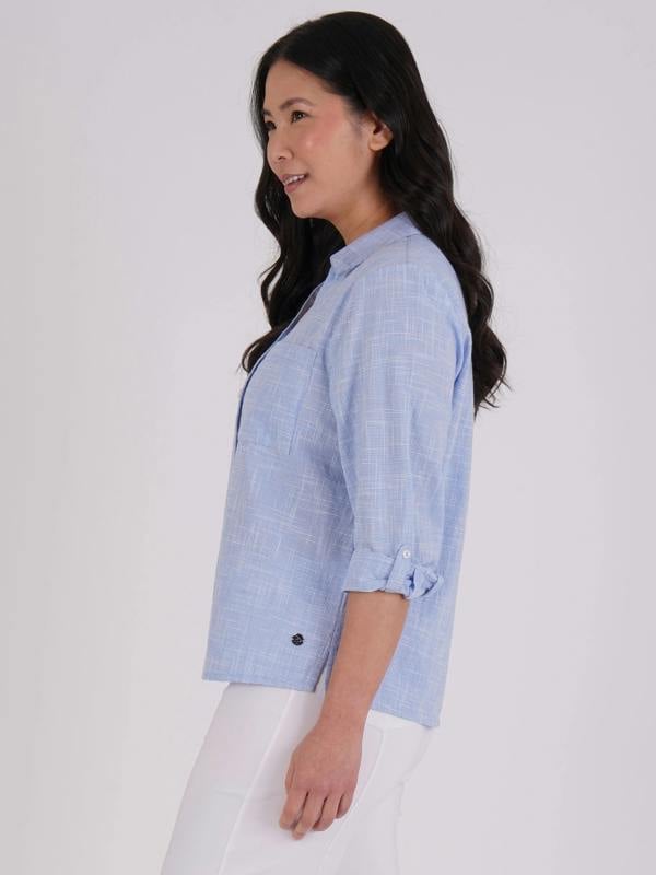 PennyPlain Collared Microcheck Shirt -  Blue