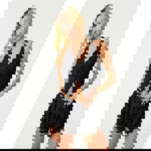 Pink Vanilla Glitter Mesh Twist Front Halter Top