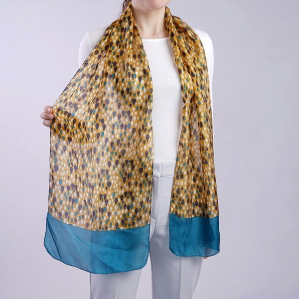 Antonia York Tiffany | Silk Chiffon Neck Scarf - Teal & Orange Raindrops