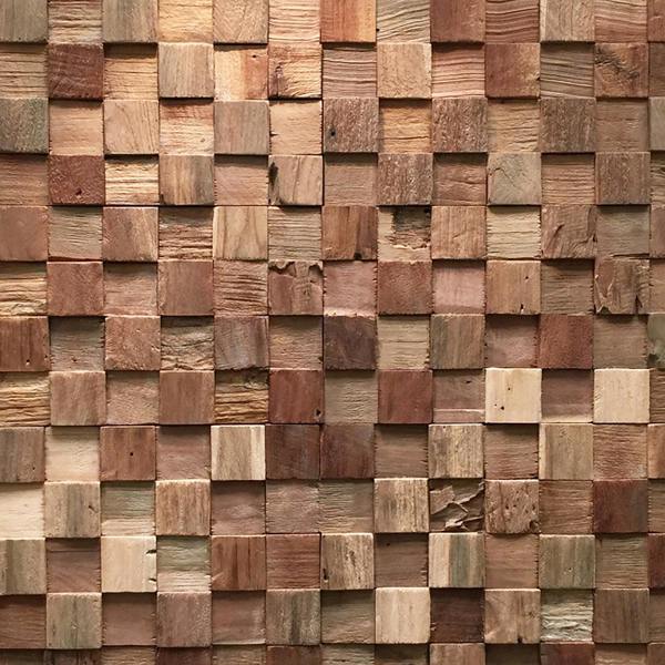 Wallsupply UltraWood Square Recycled Solid Teak Wood Panels, Wall Cladding 3D Interlocking Tiles, 10pcs 0.9m²