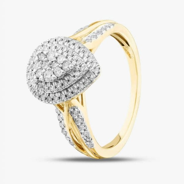 T. H. Baker 9ct Yellow Gold 0.50ct Brilliant Cut Diamond Shoulder Set Cluster Ring THR38311-50NJ(YG)