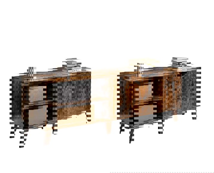 Modcraft Rustic Brown TV Stand with 2 Doors & Adjustable Shelves – 140cm Unit for TVs up to 65” – Living Room Storage Cabinet