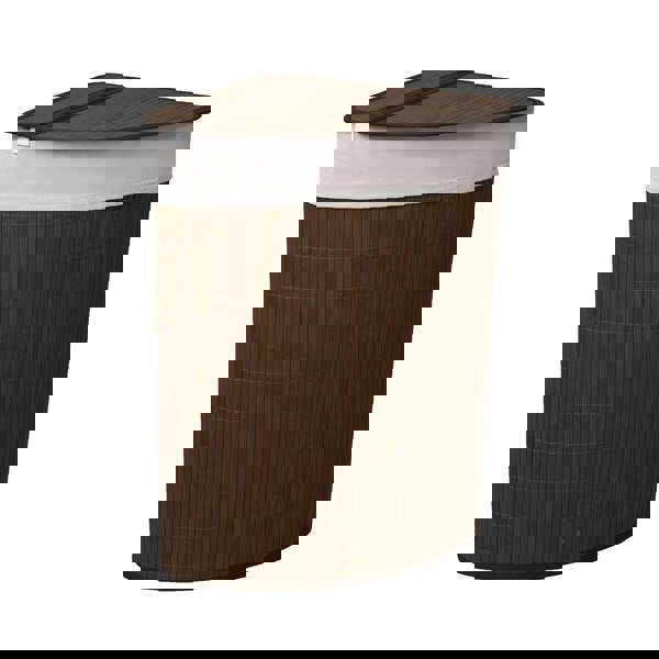 MANTRARAJ 58L Bamboo Laundry Basket Triangle Foldable Storage Hamper With Removable Cover and Lid (Dark Brown)