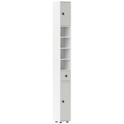 Wyld Haus Pabaha Tall Slim Bathroom Storage Cabinet With Drawers Shelves And Cupboards Light Grey