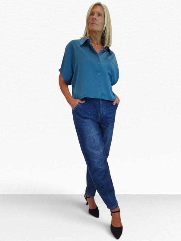 Paulo Due Women's High Waist Balloon Barrel Leg Stretch Denim Jeans