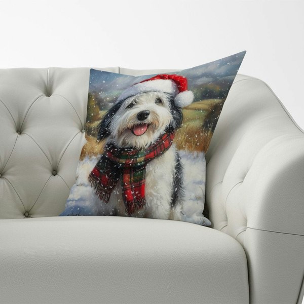 Warren Reed Snowy Christmas Old English Sheepdog Cushion