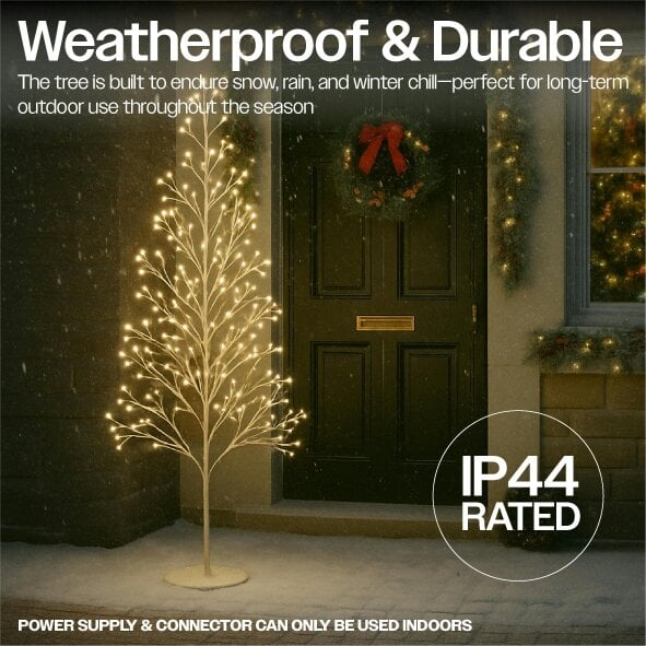 Scotts of Stow Xmas Haus PreLit BirchStyle Tree with Ball Diffuser LEDs  8 Lighting Modes Available in 5 Sizes