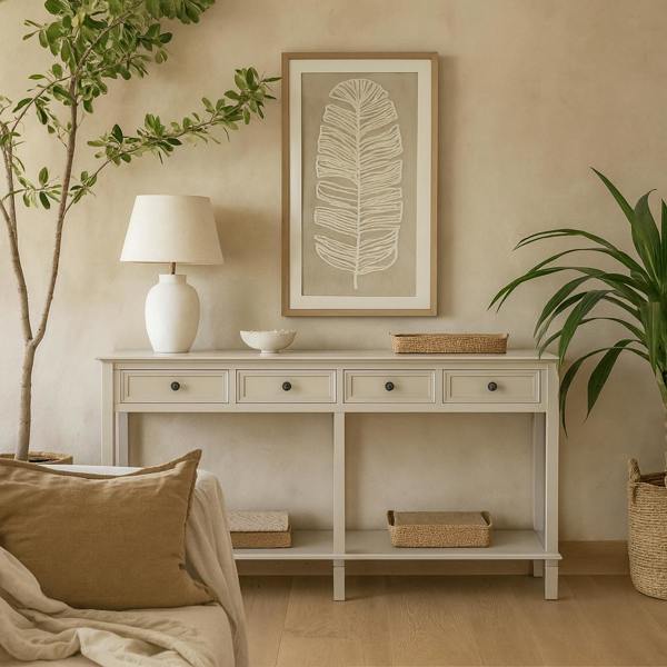 Wyld Haus Rochemaure White 4 Drawer Console Bottom Shelf