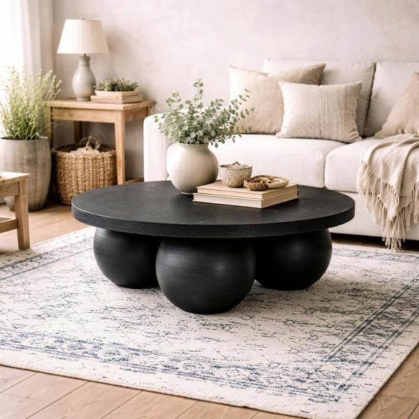 Wyld Haus Templemore Abstract Modern Round Black Concrete Coffee Table