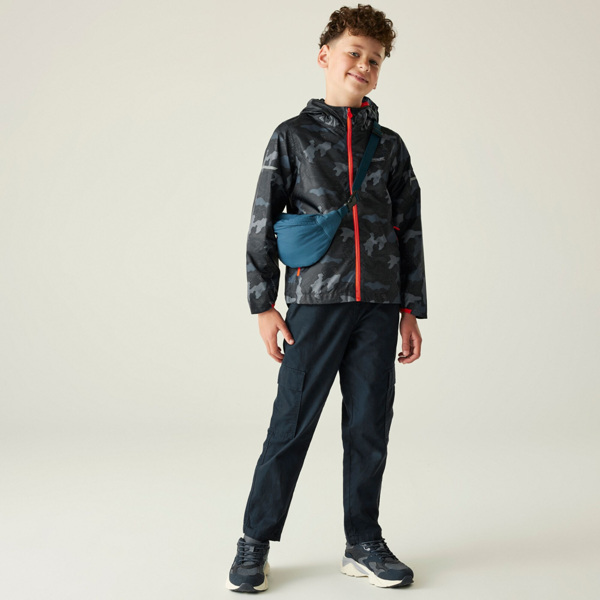 Regatta Kids Lever II Camo Waterproof Jacket - Navy/Tangerine Tango