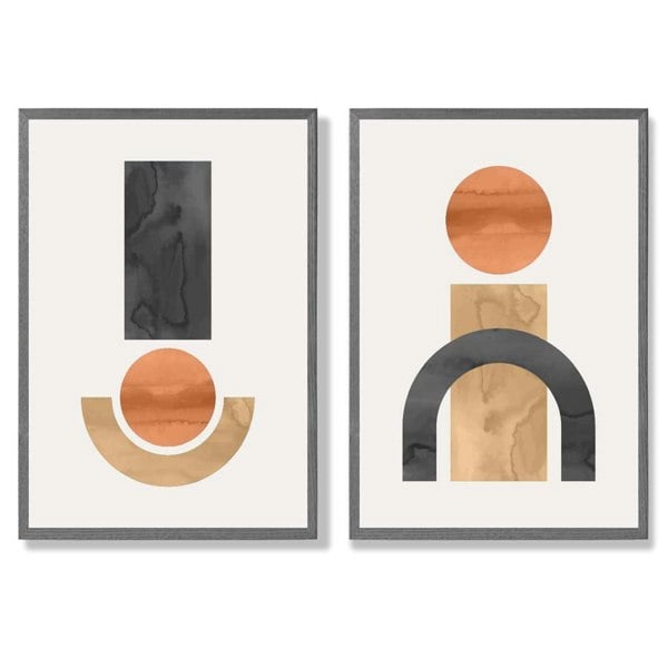 Sage Green Geometric Pineapple Fruit Set of 2 Art Prints with Dark Grey Frame