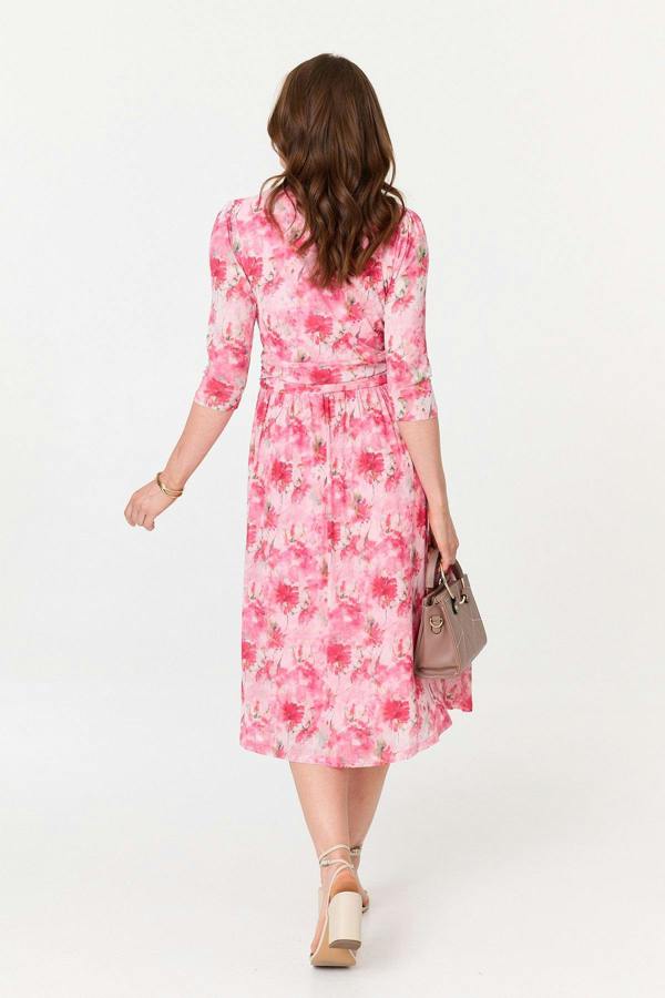 Pink | Floral Pleated Shirred Wrap Midi Dress
