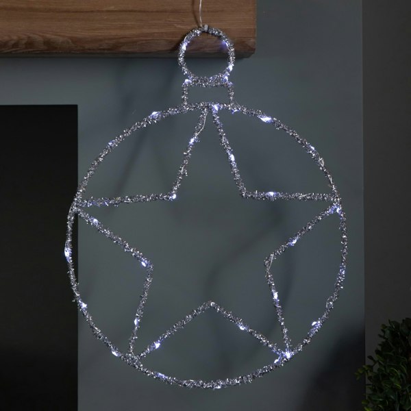 Samuel Alexander 49cm Battery Powered Light up Christmas Silver Star Ball with Twinkling White LEDs