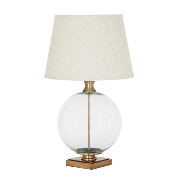 Lunel Glass Orb Table Lamp With Edged Linen Shade