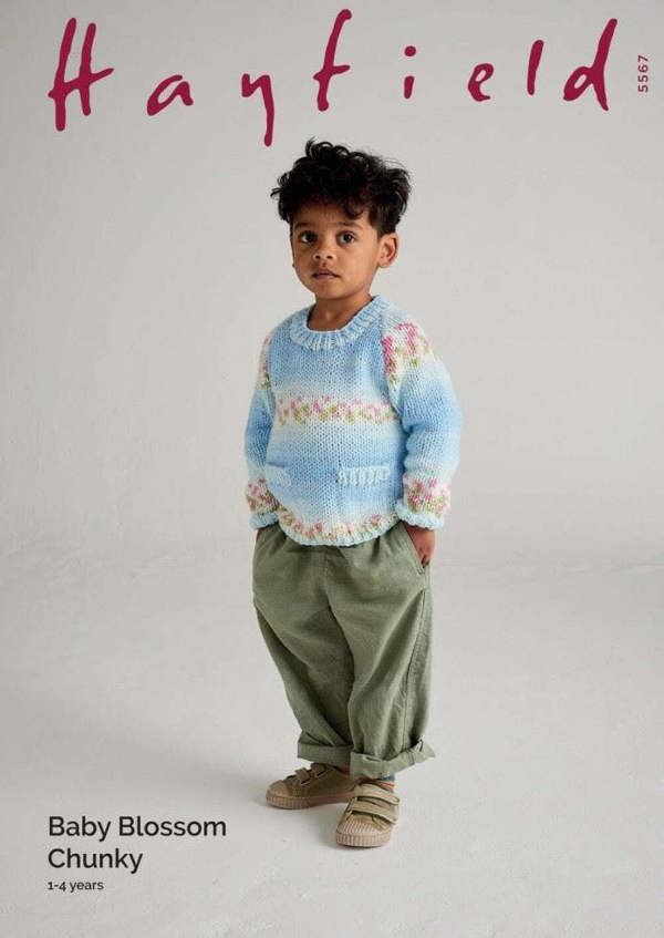 Hayfield Baby Blossom Chunky Knitting Pattern 5567, Sweaters for Baby, Kids, 1 - 4 Years