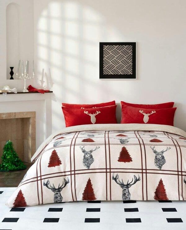 Night Zone Stag Teddy Fleece Duvet Cover Set – Soft Warm Cosy Winter Bedding