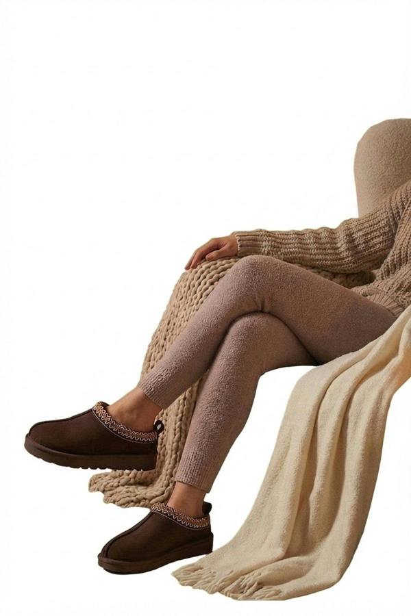 Ravina Chunky Slip On Suede Slippers With Stitch Detail - Brown_wb