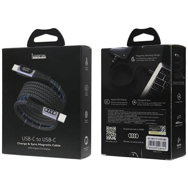 Audi USB C to USB C 2.0 Charge & Sync Cable 20V 3A 60W Black - AU-CB01CTC-GT/D1-BK