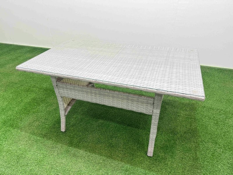 Fimous 9 Seater Outdoor Reclining Chair Love Sofa Set Rattan Garden Furniture Set with Rectangular Dining Table 3 Stools 2 Side Table Light Grey