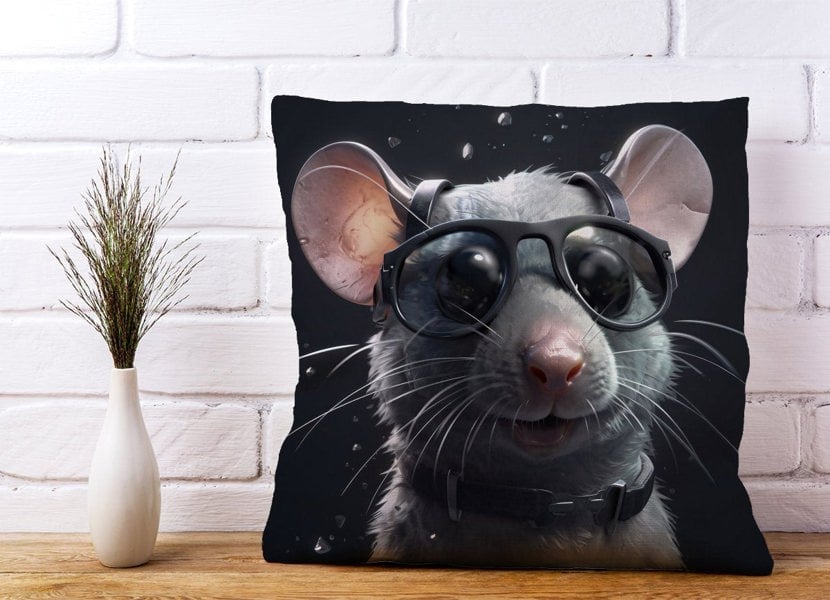 Warren Reed Splashart Rat In Glasses Cushions