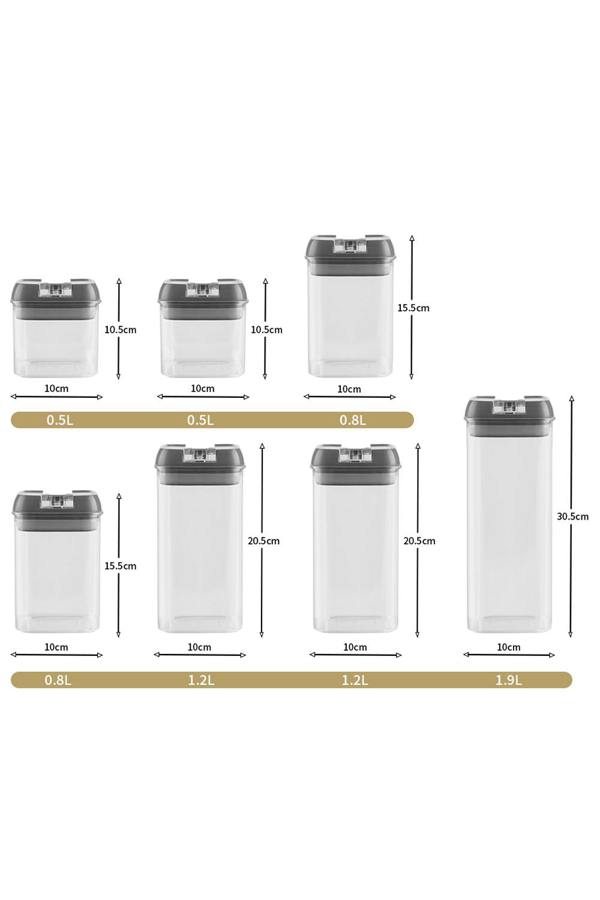 Living and Home 7Pcs Airtight Food Dry Grain Cereal  Storage Containers 6.9L with Clasp Lids （0.5*2+0.8*2+1.2*2+1.9L）
