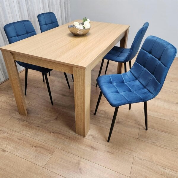 Kosy Koala Dining Set of 4 Dining Table and 4 Blue Velvet Chairs Dining Room Furniture