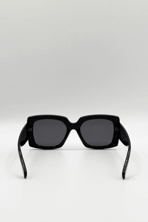 SVNX Oversized Square Sunglasses in Black Gold Detail