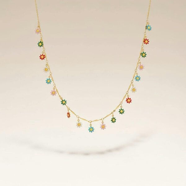 The Colourful Aura Colourful Rainbow Flower  Indie Boho Daisy Charms Dangle Choker Summer Necklace