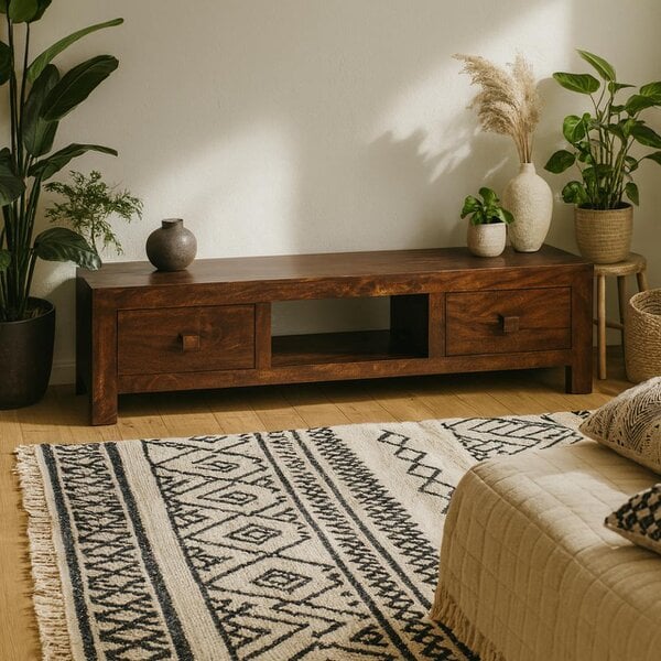 Wyld Haus Phuket Dark Mango Wood TV Media Unit 2 Drawers 1 Open Shelf