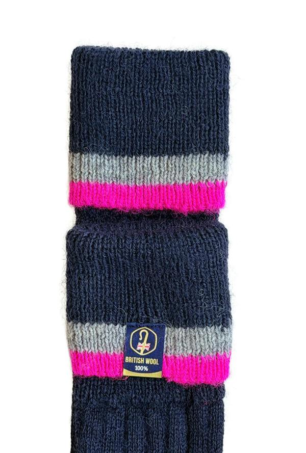The British Boot Sock Company Wellington Boot Socks – Navy & Pink | 100% British Wool | UK 4-7