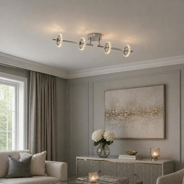 Pagazzi Lighting Alexa 4 Spot Polished Chrome & Crystal LED Ceiling Bar
