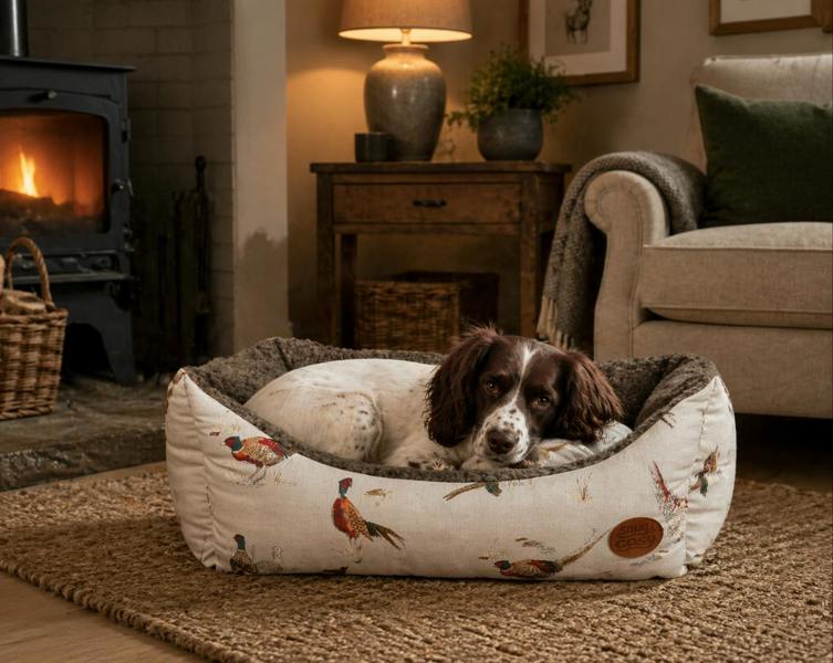 Pheasant Print Luxury Dog Bed | Nature Range - Dog Bed for dogs Snug and Cosy Pets