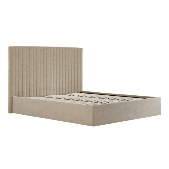 Wyld Haus Dublin Taupe Upholstered 6ft Super King Size Ottoman Bed with Tall Ribbed Headboard