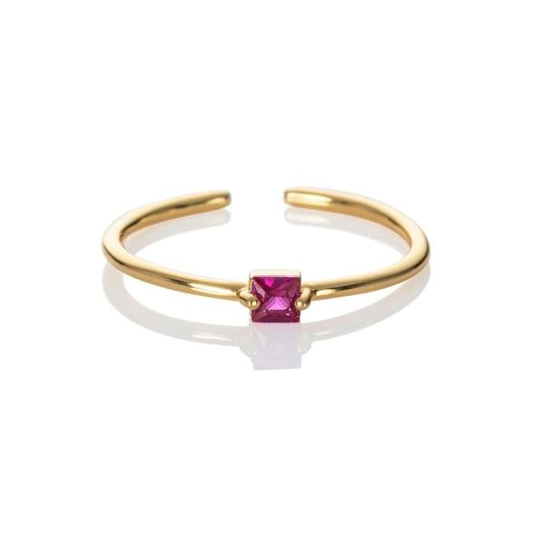 Adjustable Gold Plated Pink Ring for Women with a Square Zirconia Stone - namana.london
