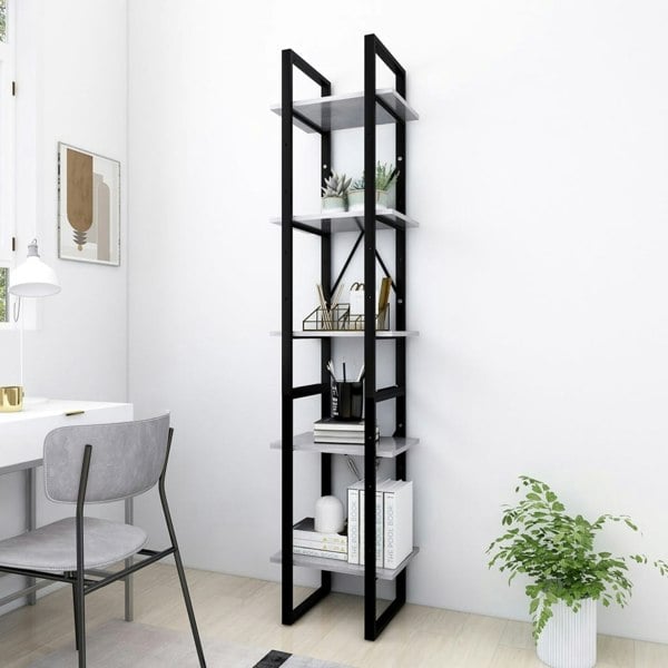 Berkfield 5-Tier Book Cabinet Concrete Grey 40x30x175 cm Engineered Wood