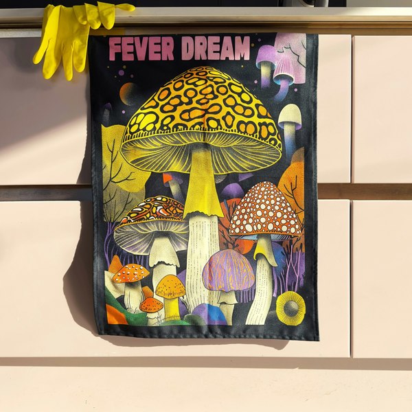 Fever Dream Trippy Mushroom Tea Towel