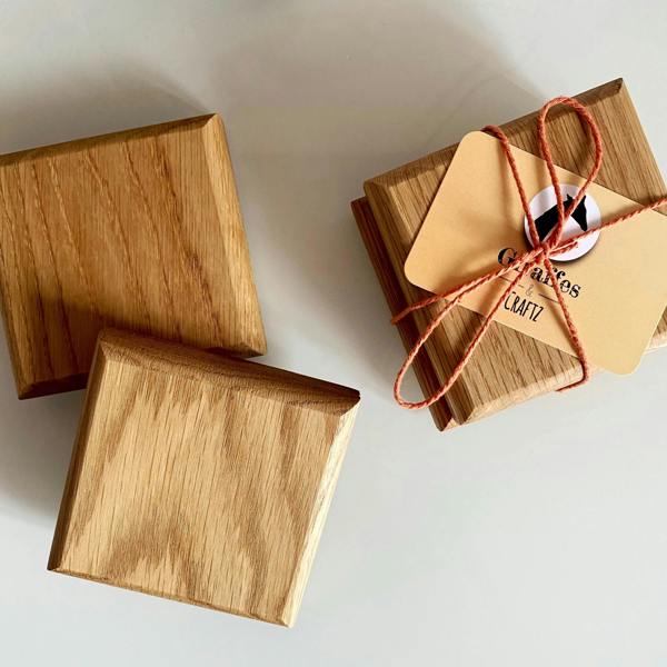 Giraffes & Craftz Handmade Chunky Oak Coasters: Rustic Rounded Edge Design