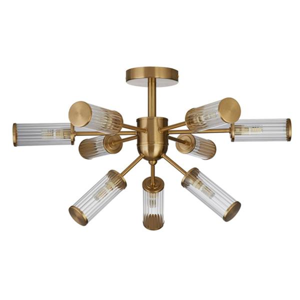 Pagazzi Lighting Enid Ribbed Glass & Brushed Gold Semi-Flush Ceiling Light