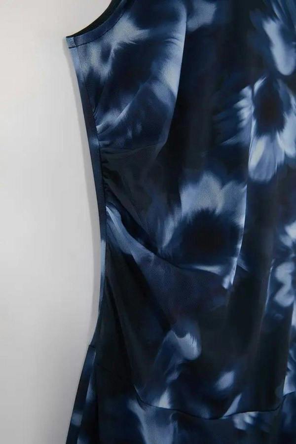 WOVCOR Floral Patterned Tulle Knitted Plus Size Dress