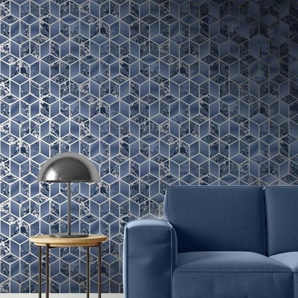 Elixir Cube Blue & Silver Wallpaper - Mv 23/2