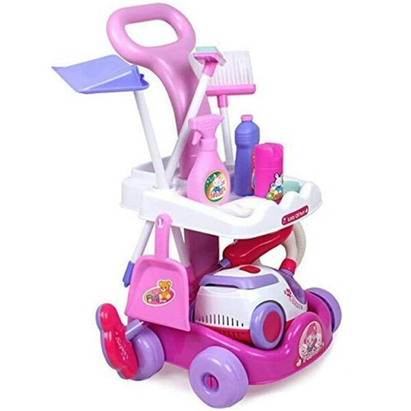deAO Toys Housekeeping Cleaning Trolley Playset - 3+ - pink