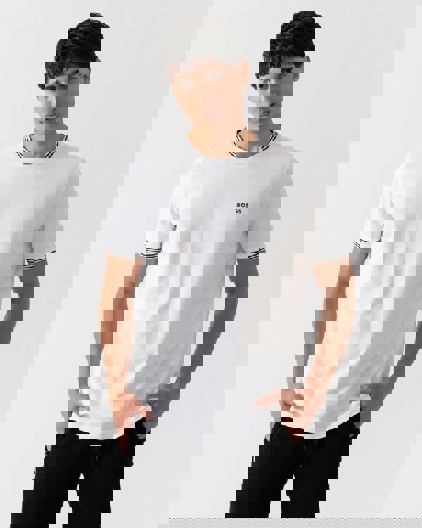 BOSS Green Taul Mens Stretch-Cotton T-Shirt with Stripes and Logo