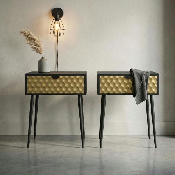 Core Products Set of 2 Jupiter Metal 1-Drawer Bedside Cabinets