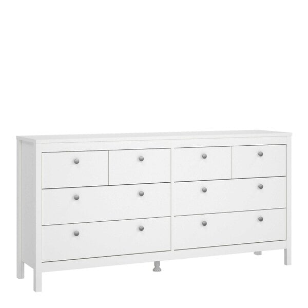 Wyld Haus Gossmere White Wooden Large Double Dresser 8 Drawers Silver Handles