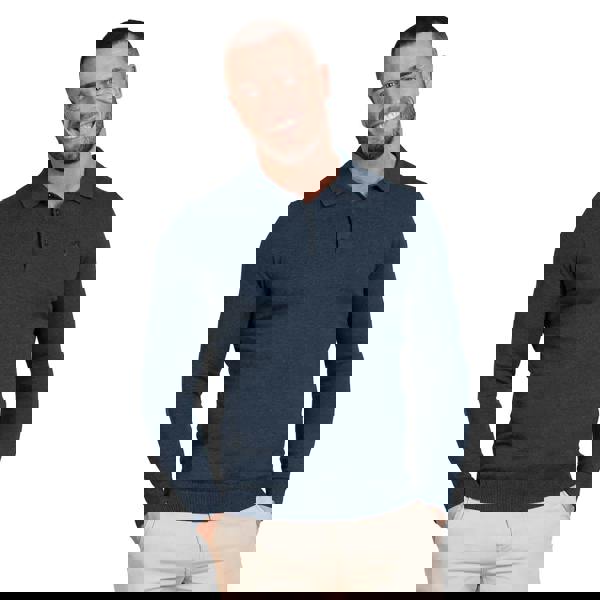 Raging Bull Mens Knitted Long-Sleeved Polo Shirt - Navy - 