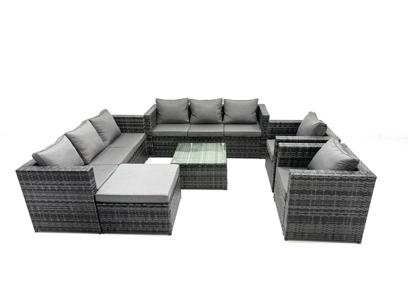 Fimous 9 Seater Dark Grey Mixed Rattan Garden Furniture Sofa Set Table Chair