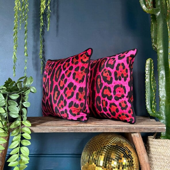 Love Frankie Pink Neon Leopard Print Cushions