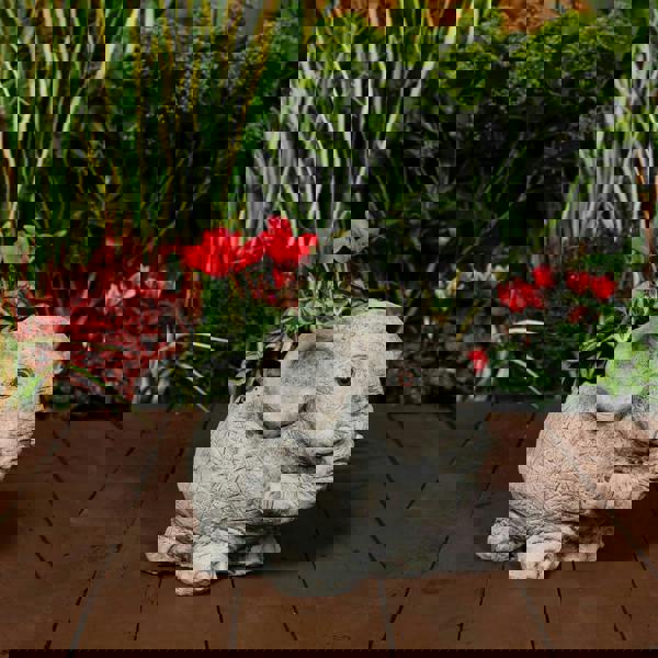 Adorable Stone Cast Elephant Planter with Carved Texture