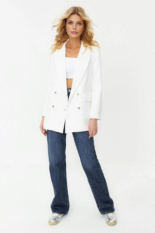 WOVCOR Oversize Lined Buttoned Woven Blazer Jacket