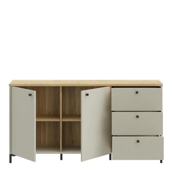 Furniture To Go Bixbite Wide Sideboard with Fluted Drawers & Cupboard in Mauvella Oak and Sand